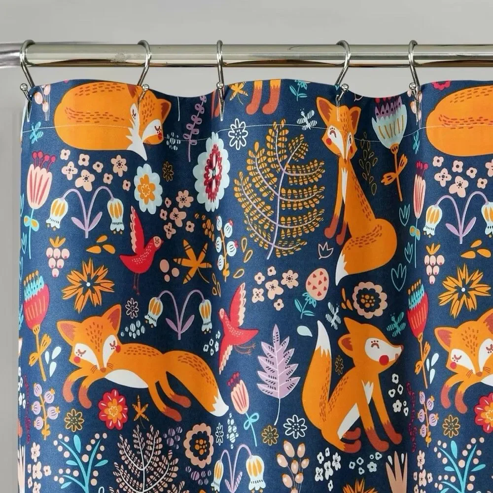 Lush Décor Kids Pixie Fox Shower Curtain 72x72 Navy Mildew Resistant Washable